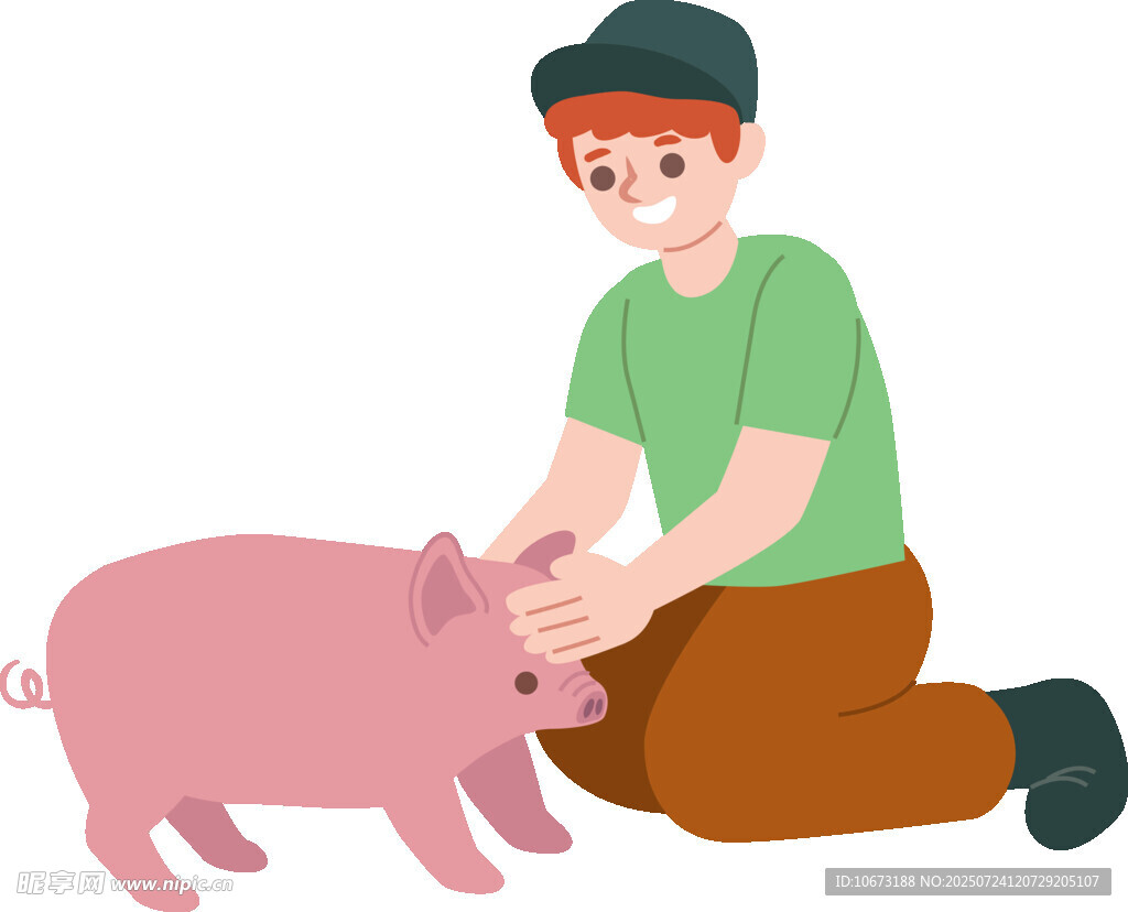 男孩抚摸可爱小猪