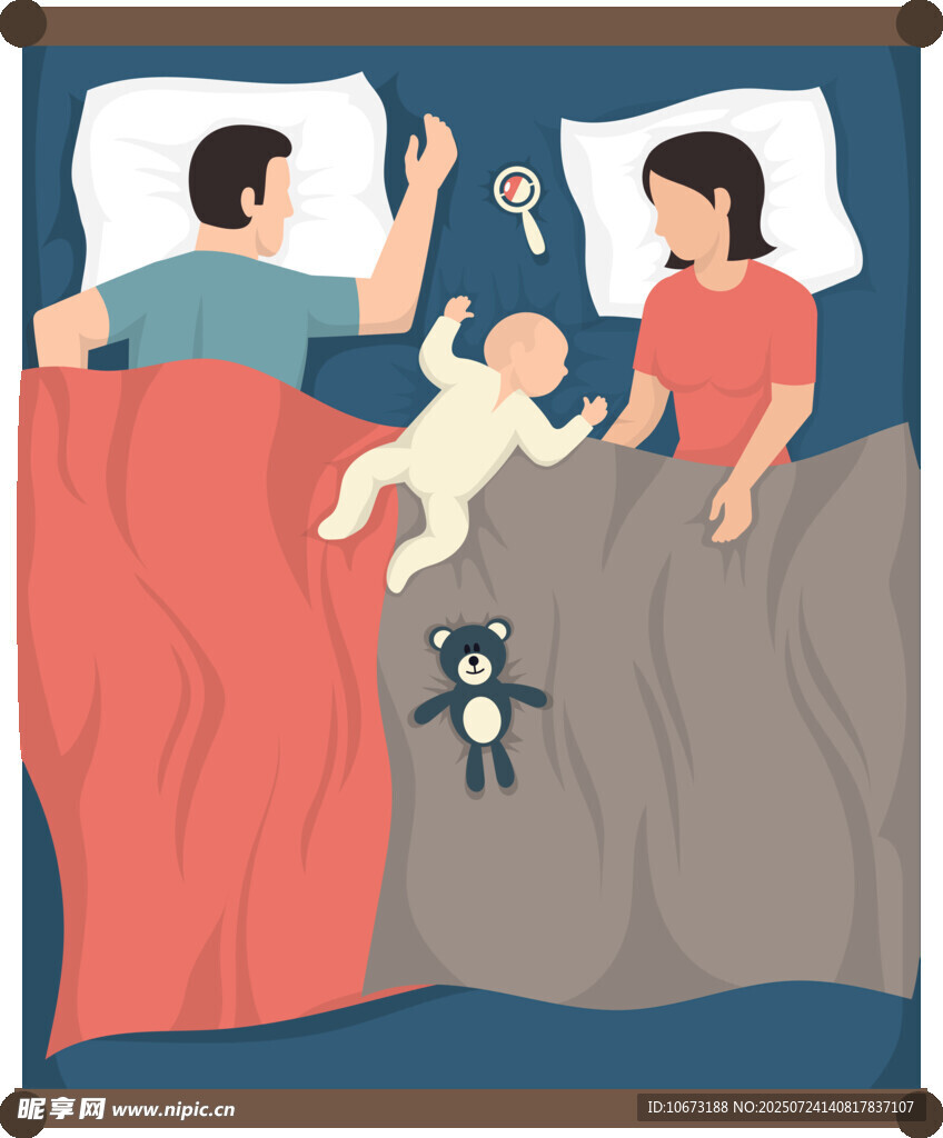 夫妻与宠物温馨睡眠场景