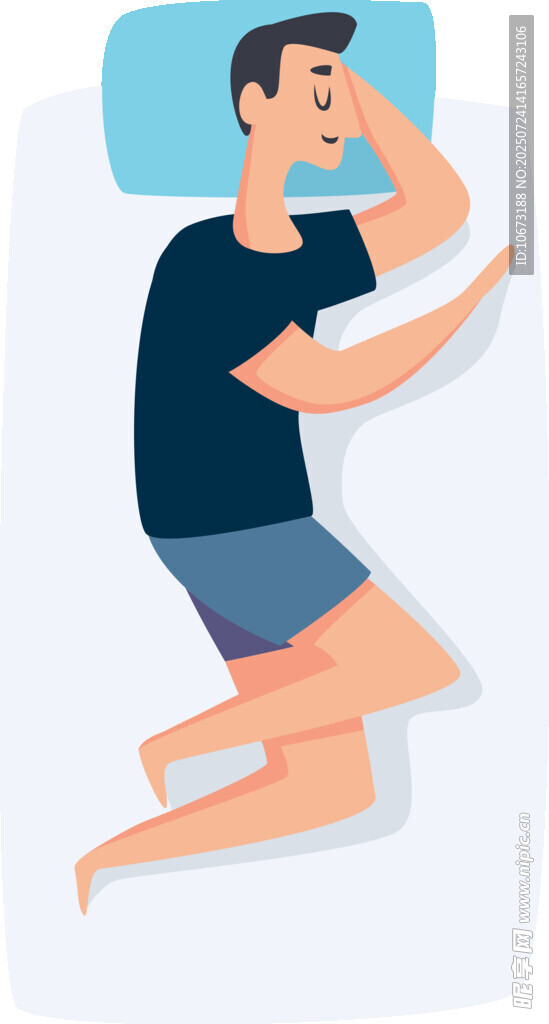 男子侧卧床上的睡眠姿态