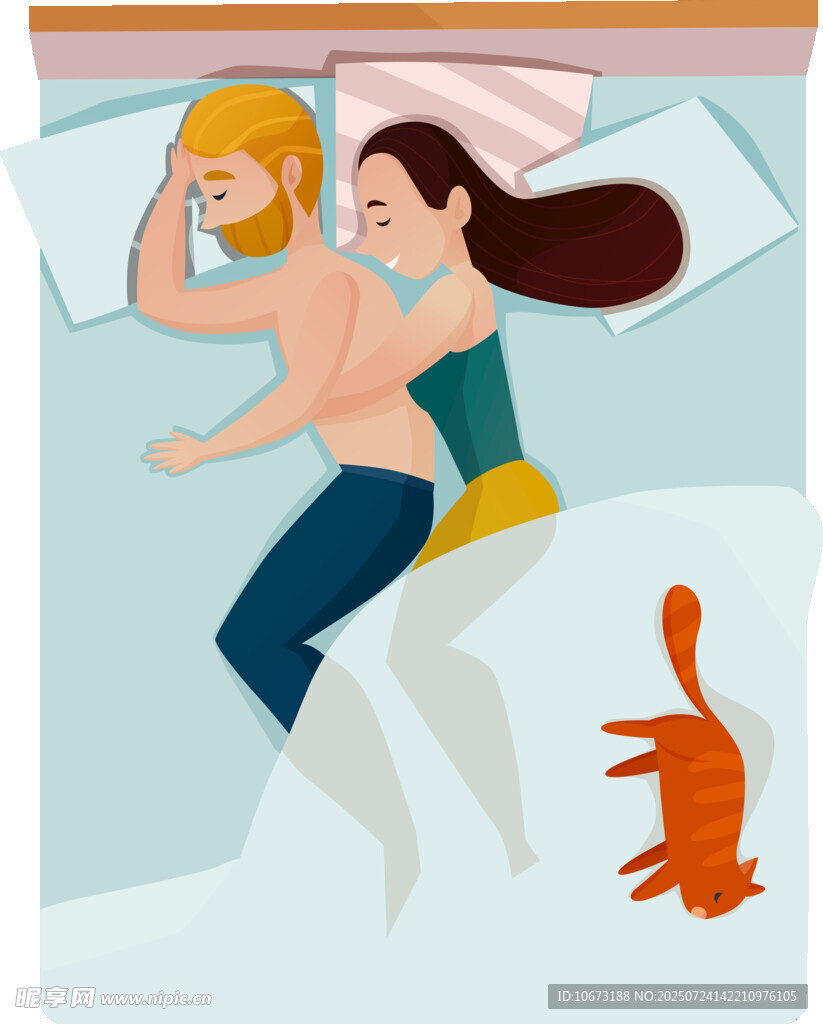 夫妻共眠旁有猫咪相伴