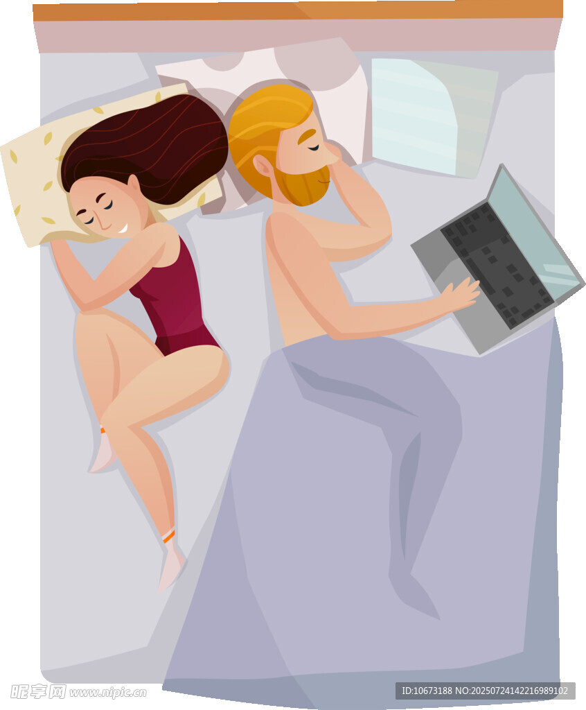 床上一男一女的闲适场景