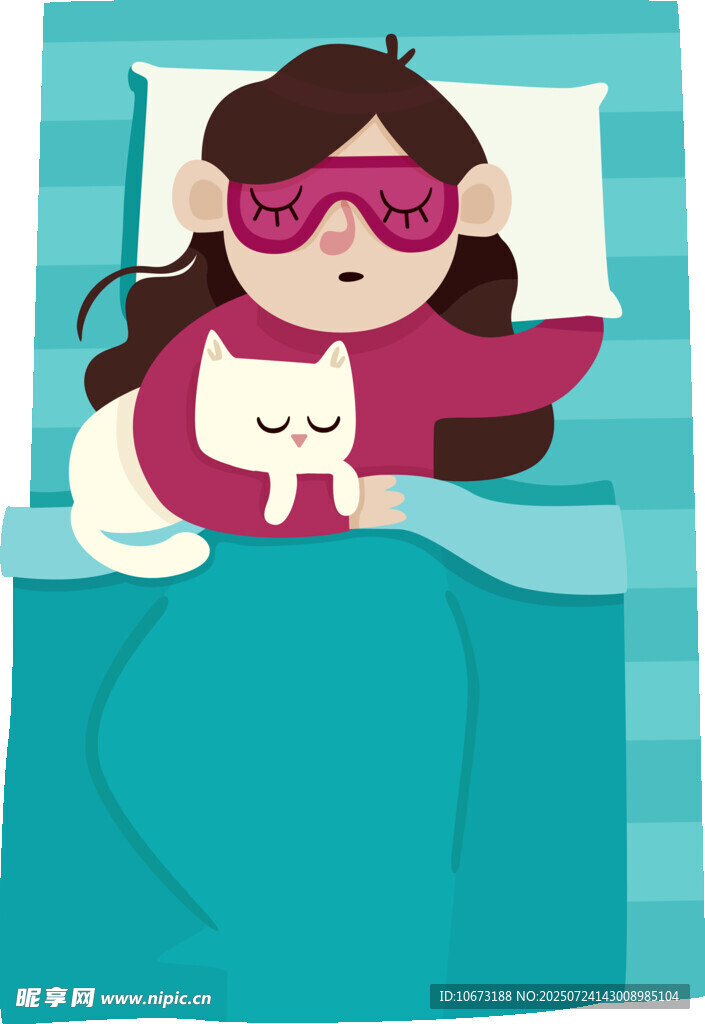 女孩与猫咪温馨共眠