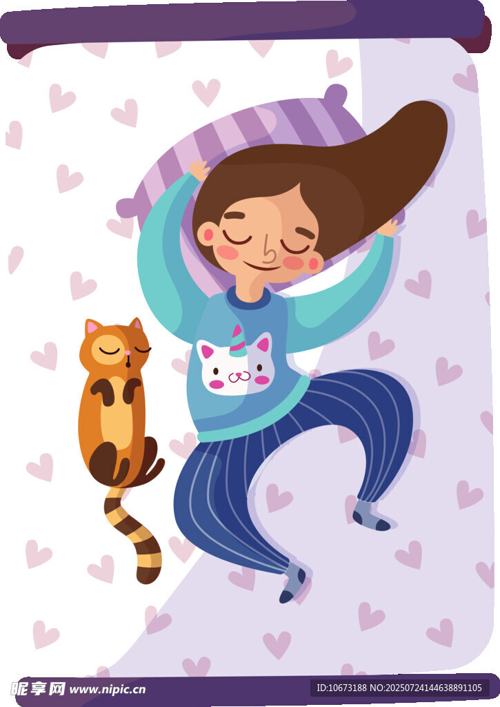 女孩与猫惬意共眠时刻