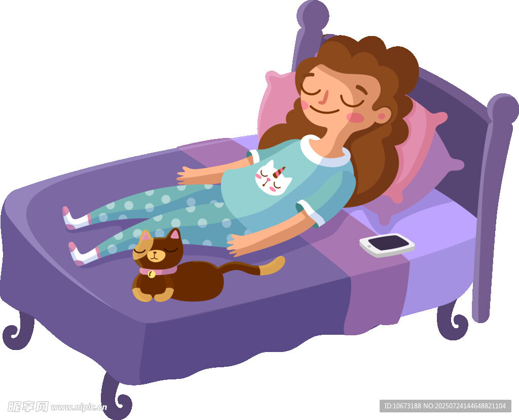 女孩与猫惬意卧床休息