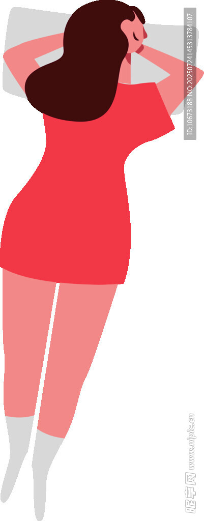 红衣女子惬意躺卧