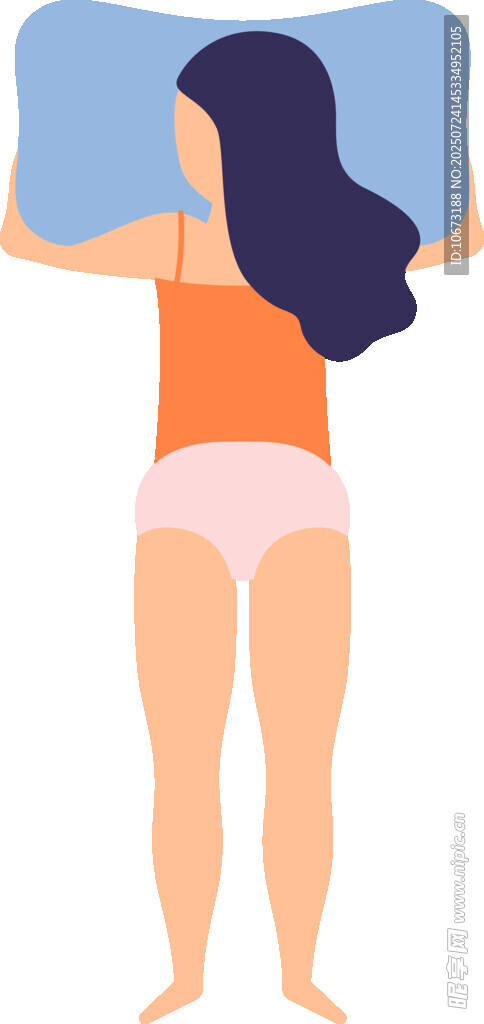 女子举蓝色枕头