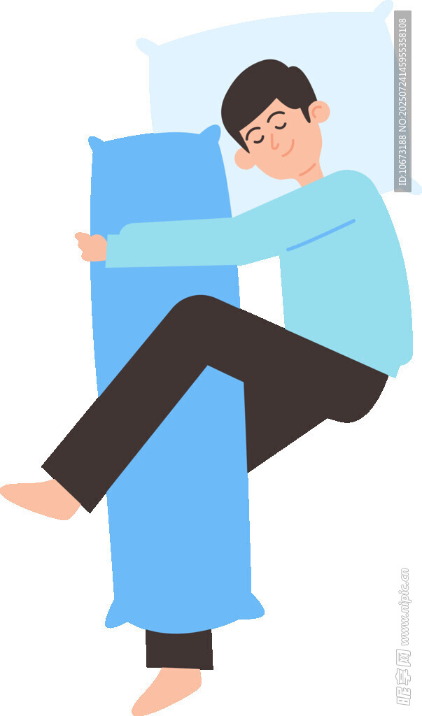 男子抱着长条抱枕舒适入眠