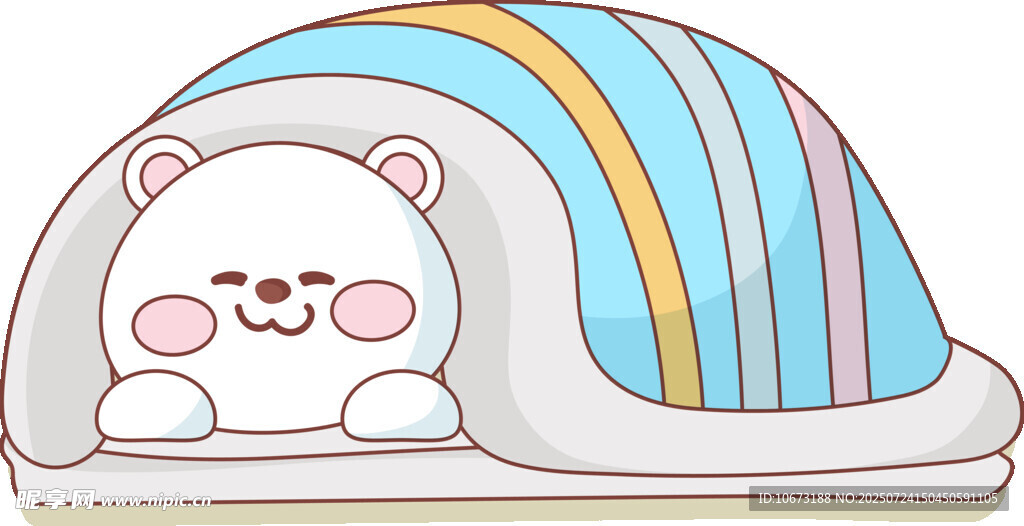 可爱小熊躲在条纹窝里