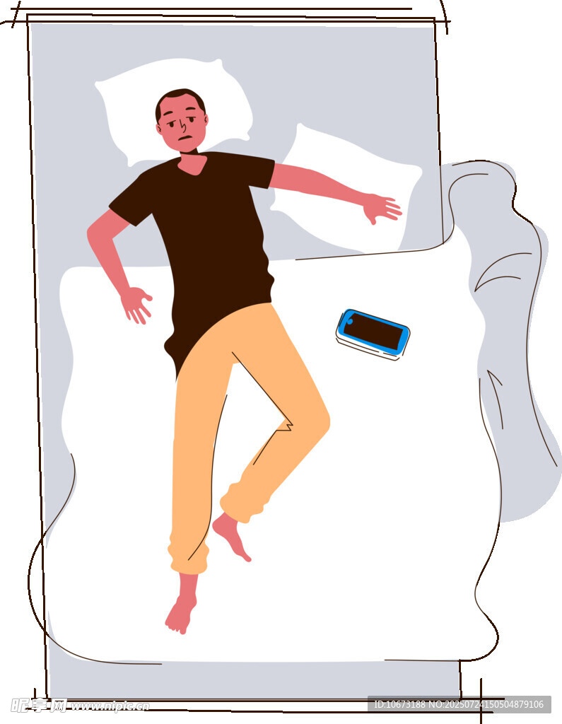 熟睡男子与掉落床边手机