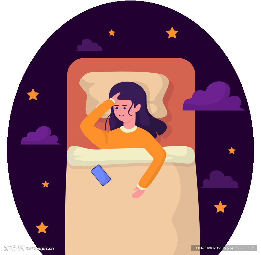 夜晚床上的沉思女子
