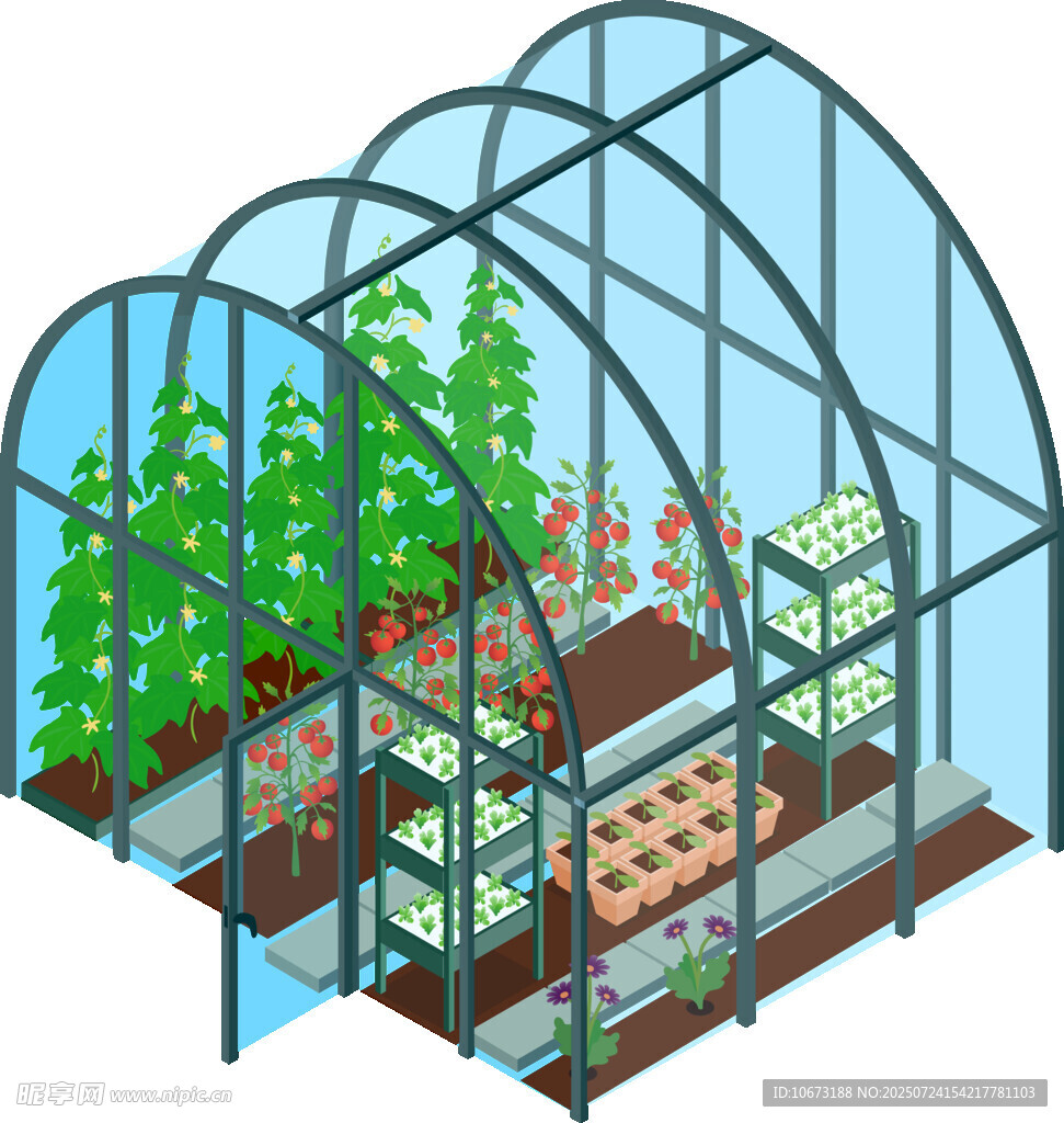 现代化温室内部种植景观