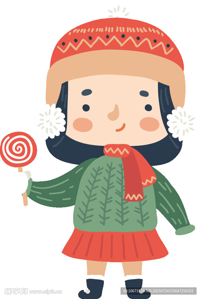 手持棒棒糖的冬日可爱女孩