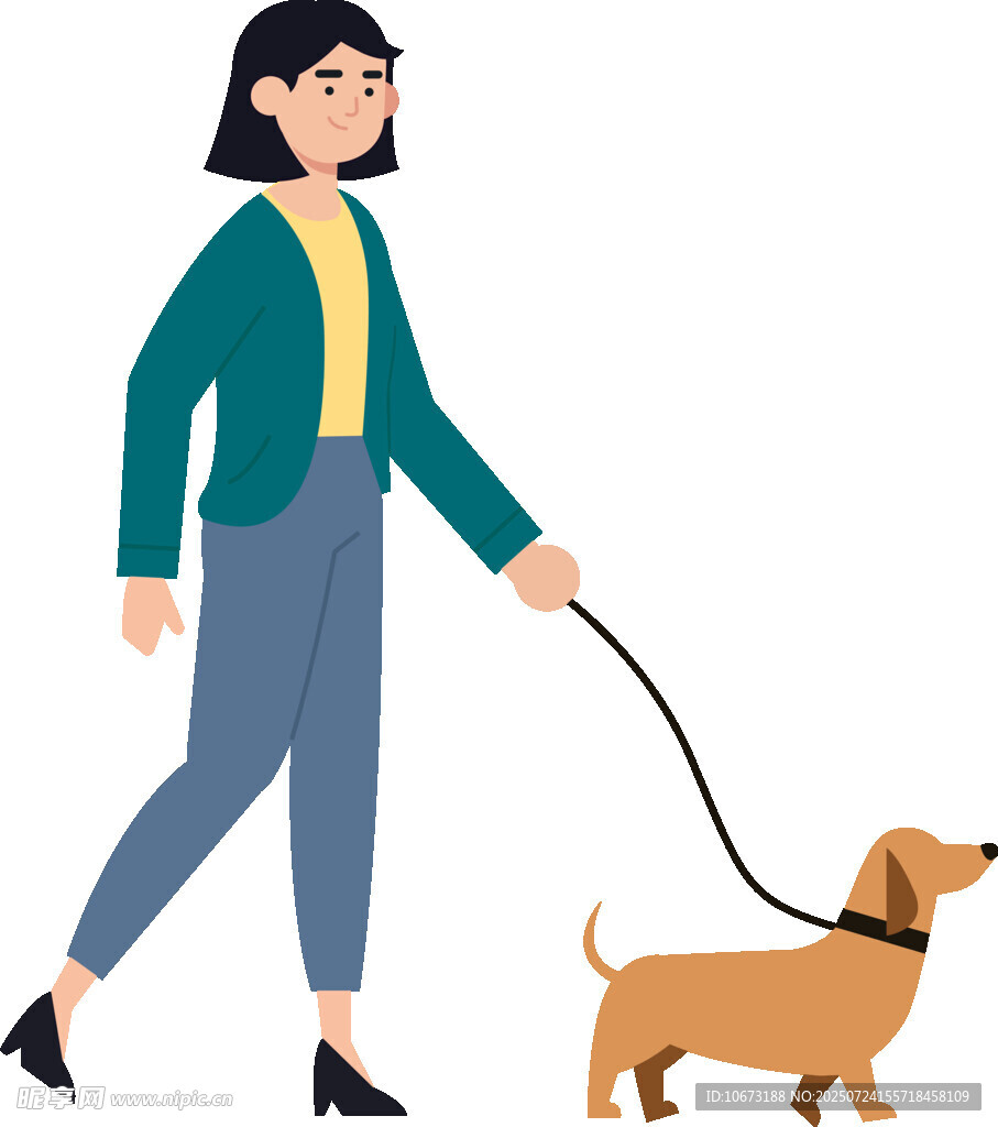 女子牵狗漫步