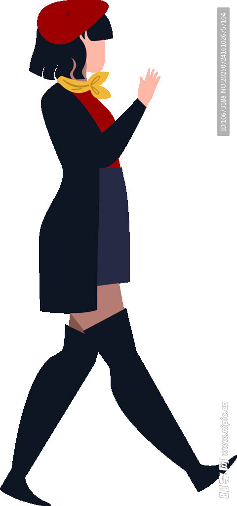 时尚女孩身着制服迈步前行