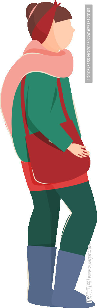冬日出行的红衣背包女孩
