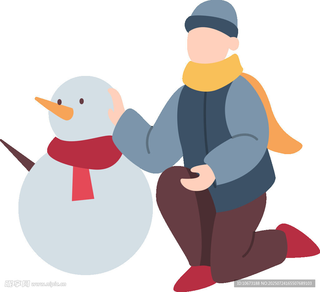 冬日男子与可爱雪人互动