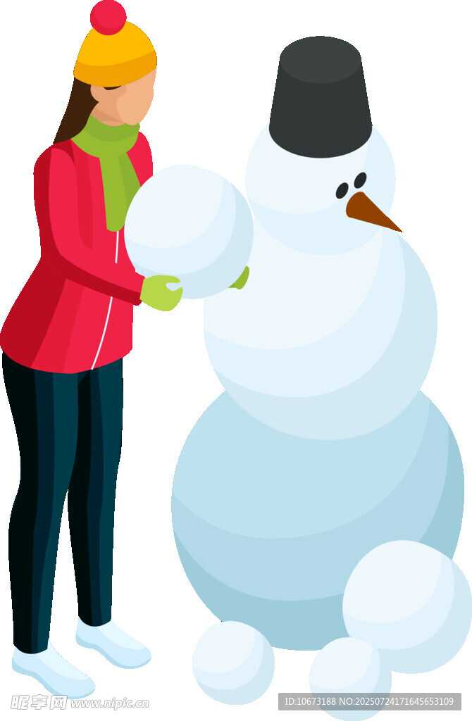 女孩开心堆雪人