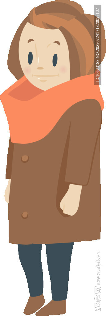 冬日戴帽穿大衣的卡通女孩