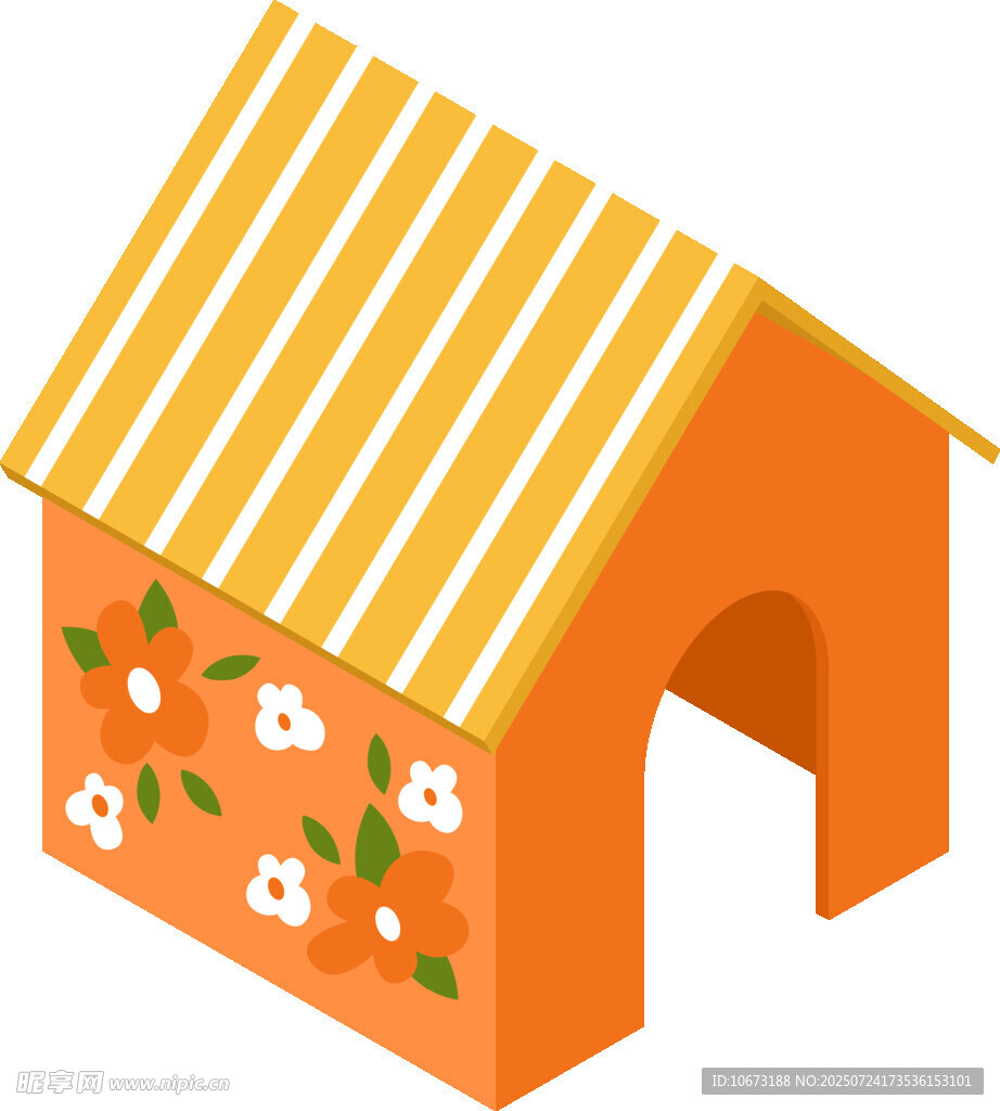 橙色花朵小屋插画