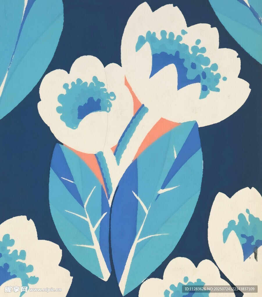 蓝白花卉图案设计