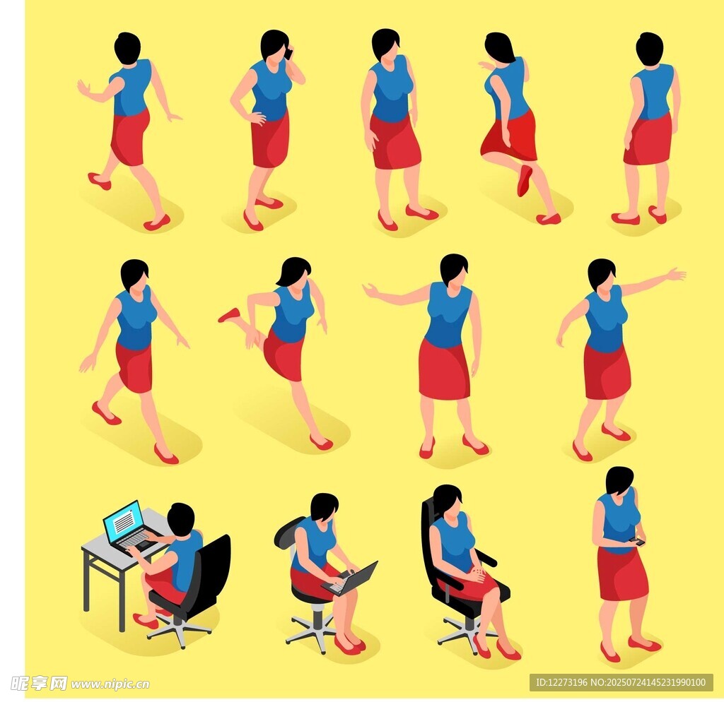 女性多样姿势动作展示