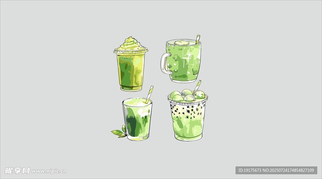 清新绿色饮品插画设计