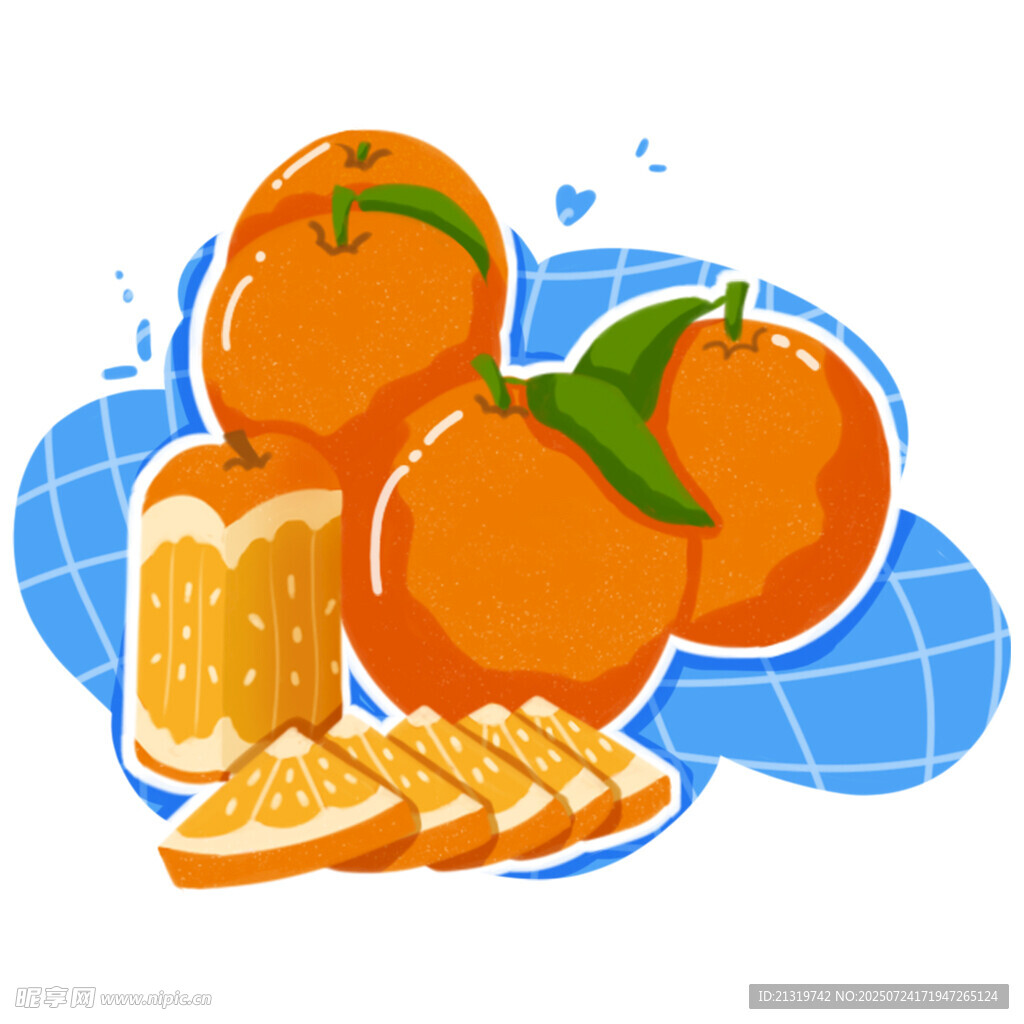 可爱插画风的新鲜橙子