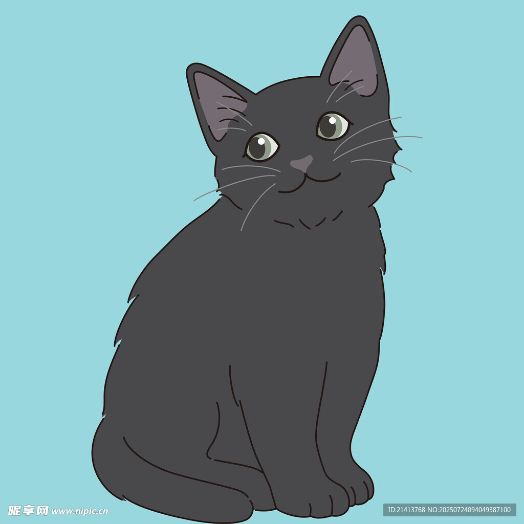 可爱黑猫坐立
