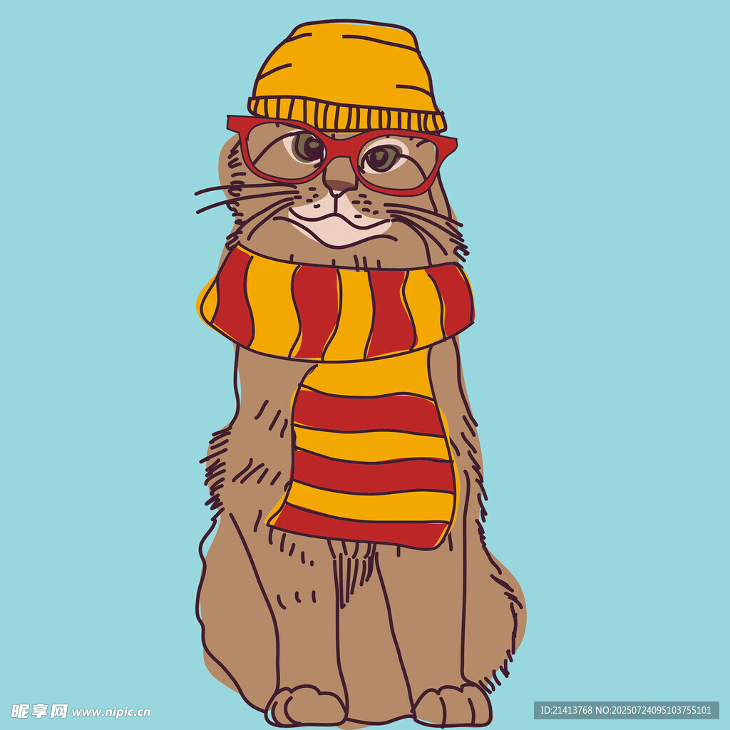 戴帽围巾的可爱猫咪