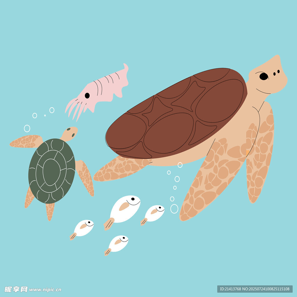 海龟与小鱼的海底画面