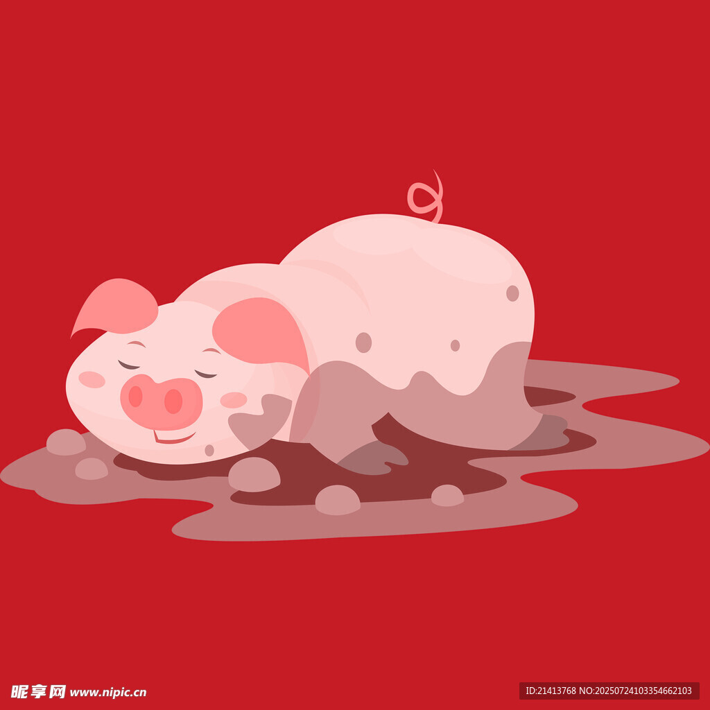小猪惬意泥中躺