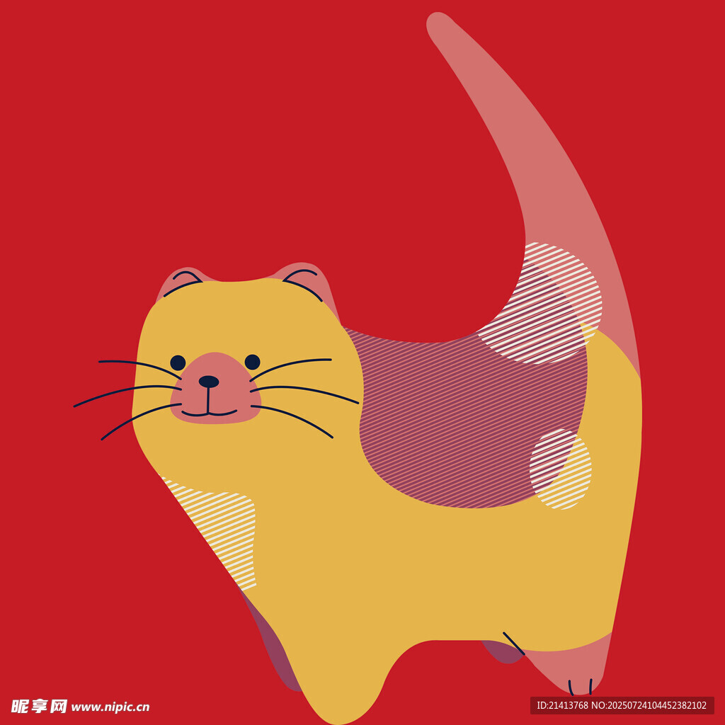 红色背景上的可爱卡通猫咪