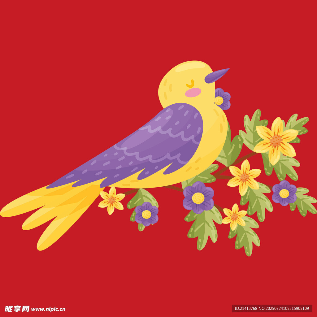 红色背景上的花鸟图案