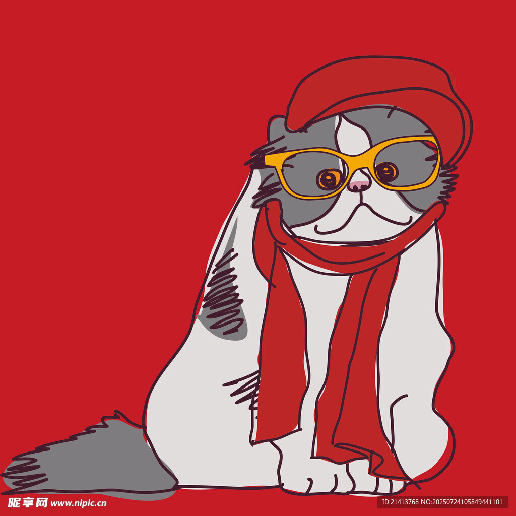戴帽围脖的可爱猫咪