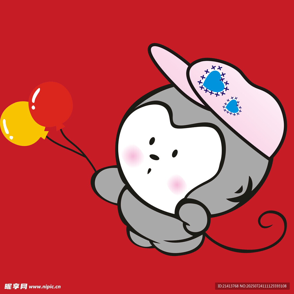 戴帽小猴手持彩色气球