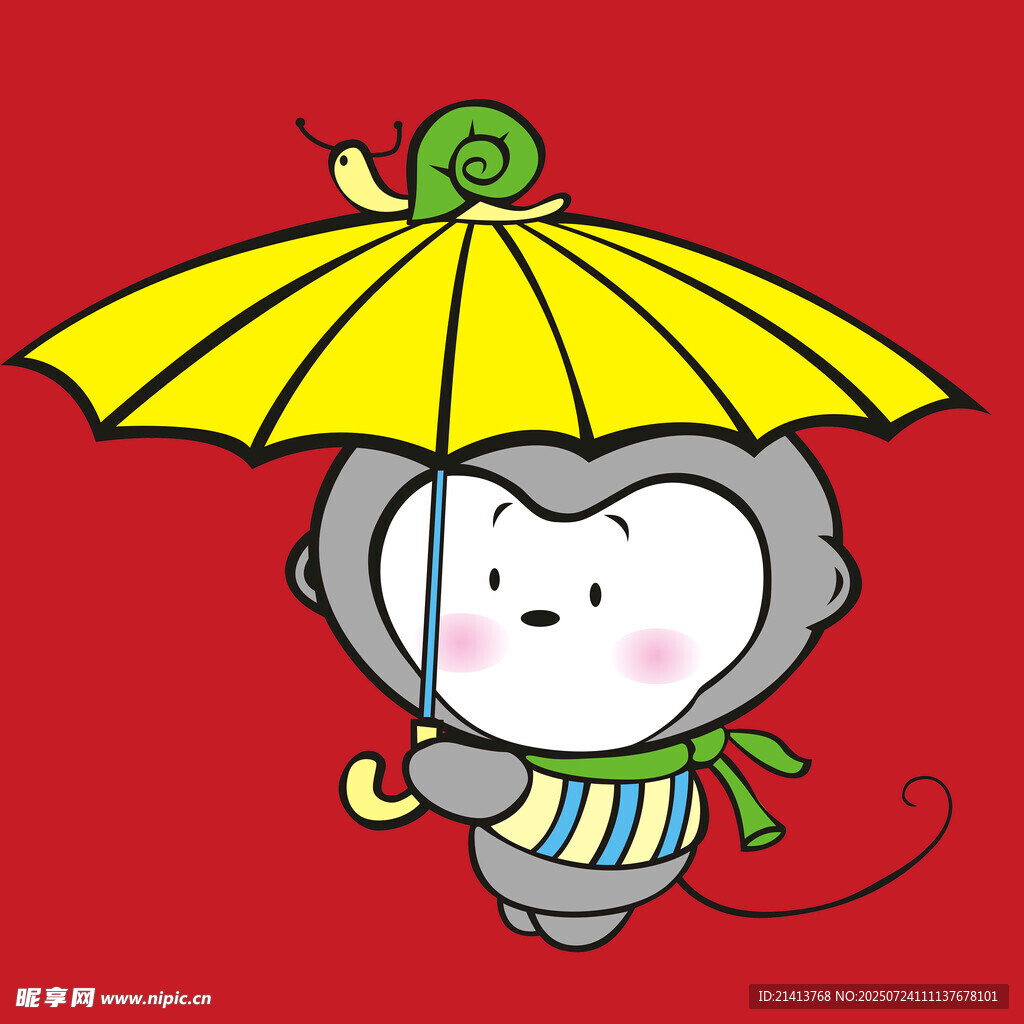 撑伞小猴与蜗牛的可爱画面