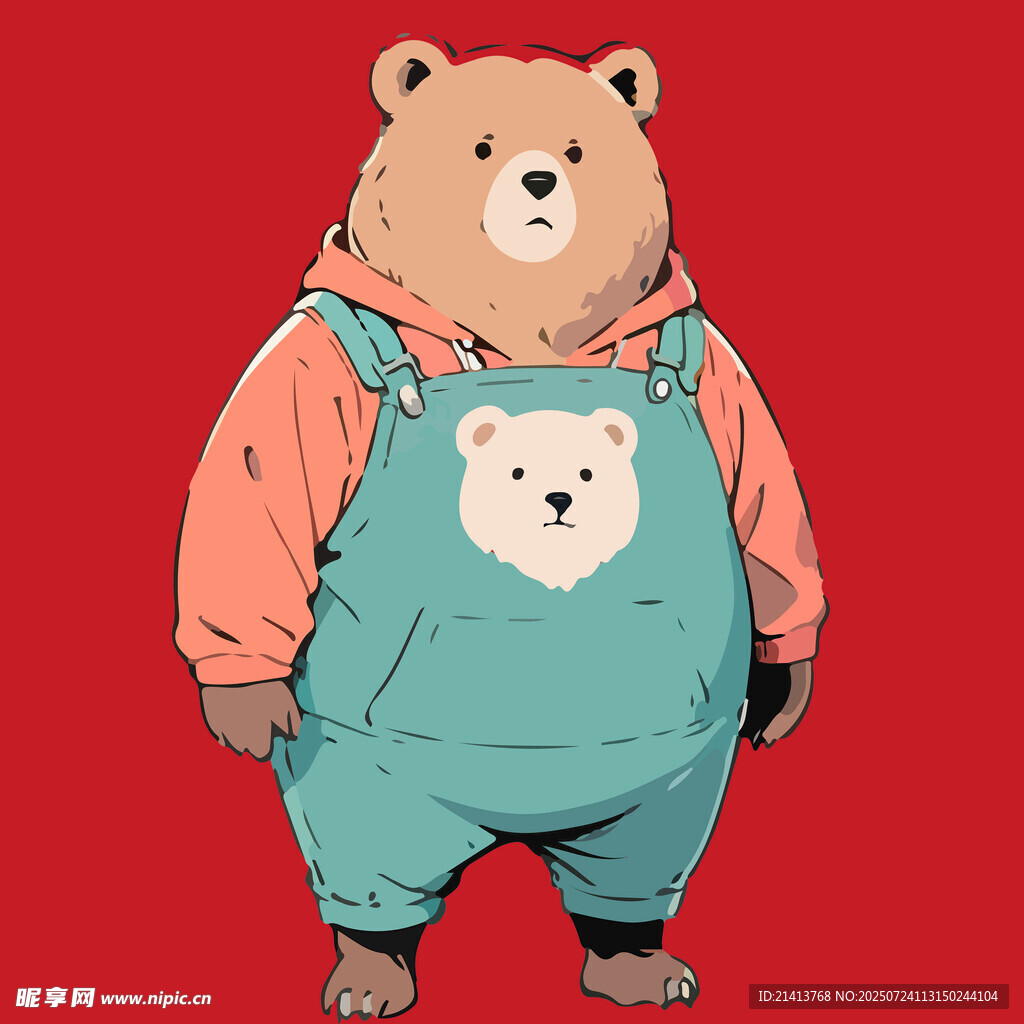 穿背带裤的可爱小熊