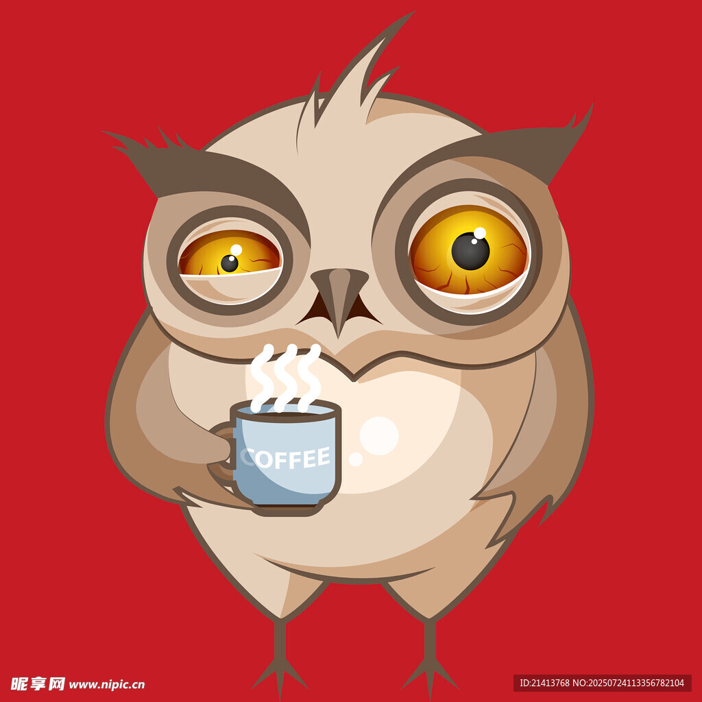 猫头鹰惬意喝咖啡