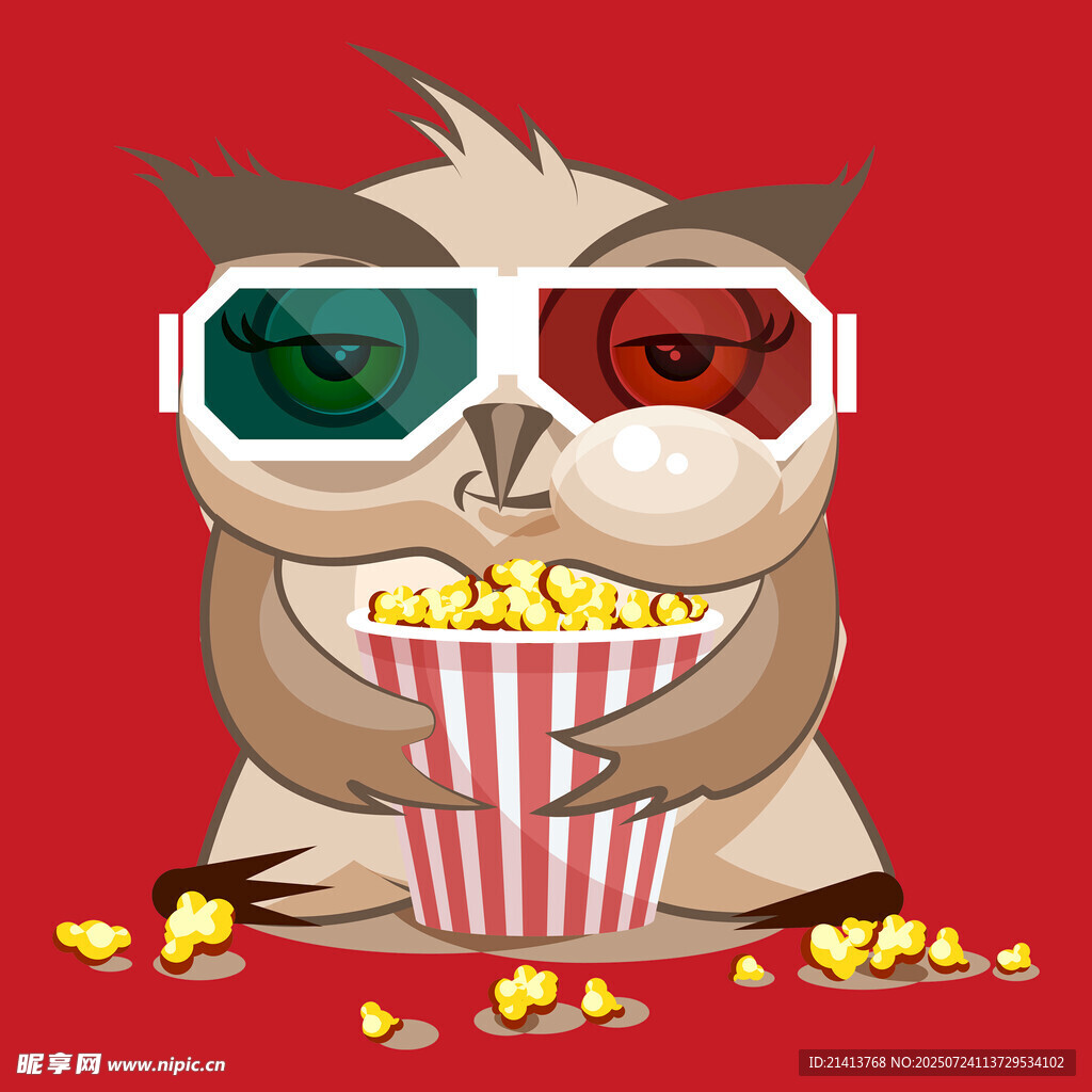戴3D眼镜吃爆米花的猫头鹰