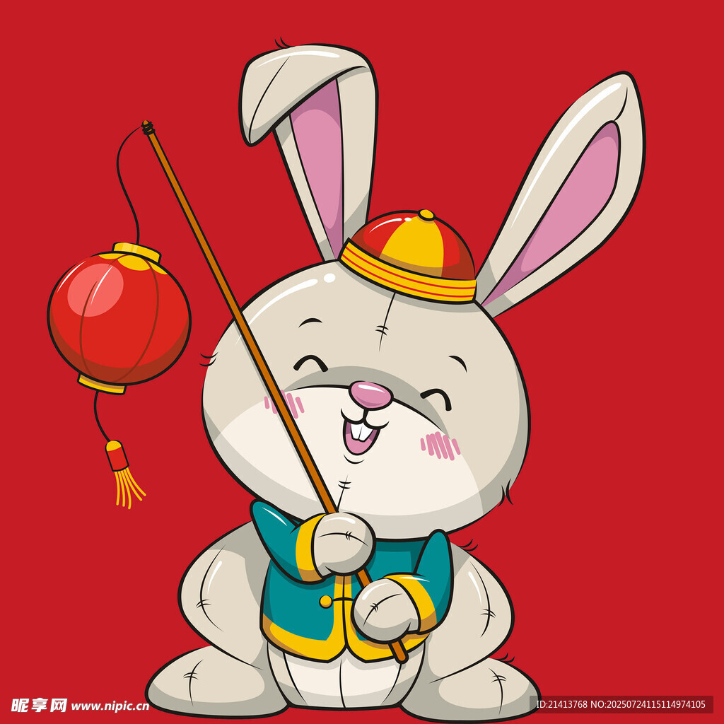 玉兔贺岁持灯迎新春