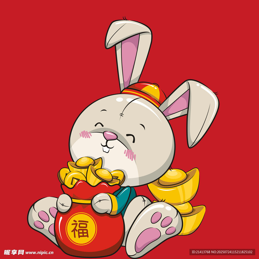 福兔抱金贺岁