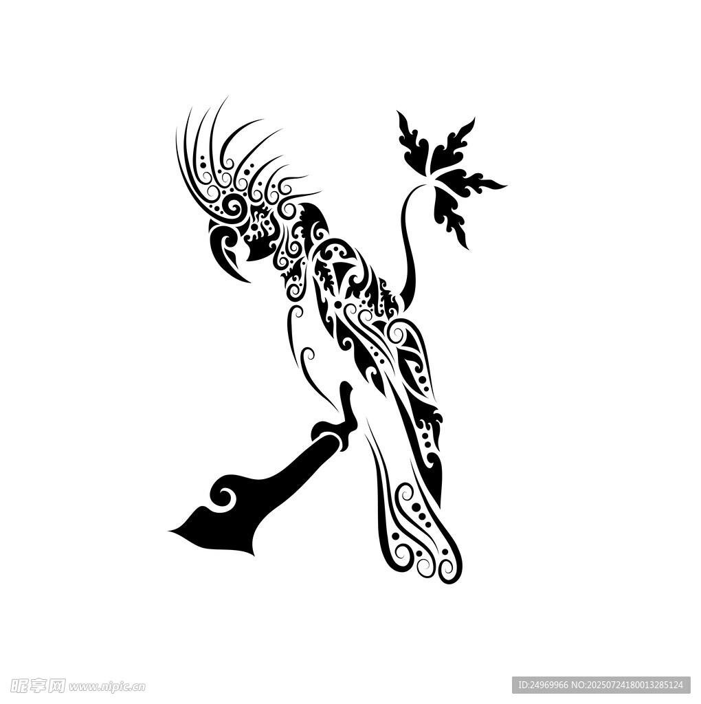 黑白鹦鹉图腾插画