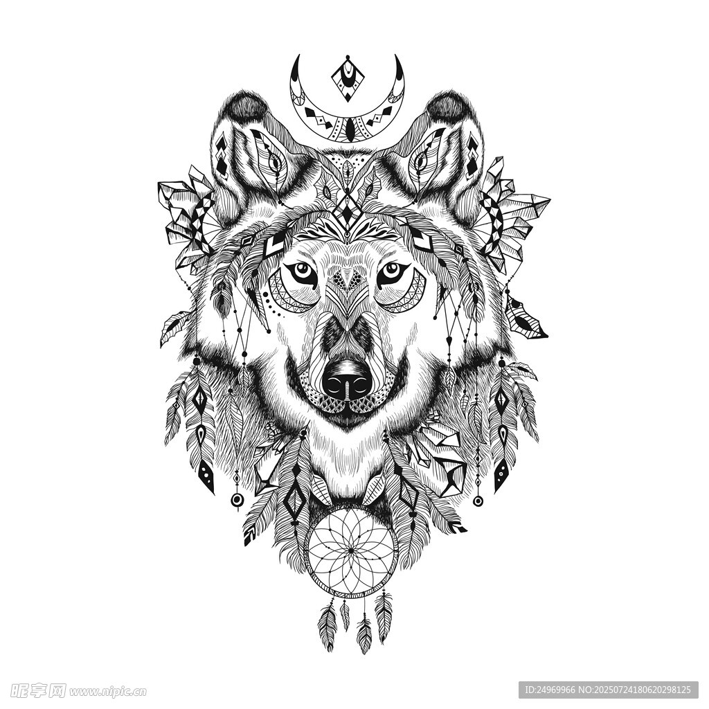 狼头图腾装饰艺术插画