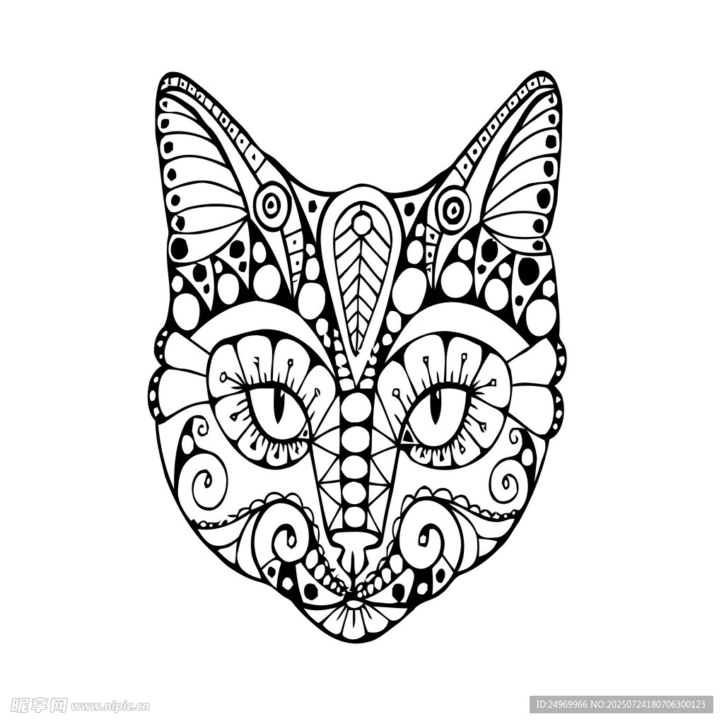 手绘猫咪头部装饰图案