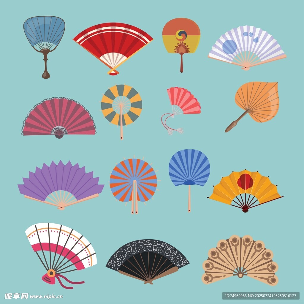 多彩折扇图案设计素材