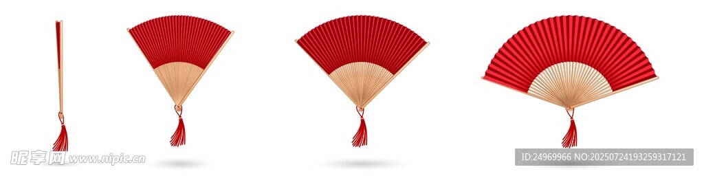 中式红色折扇展示