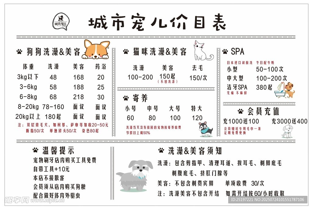 宠物店项目表