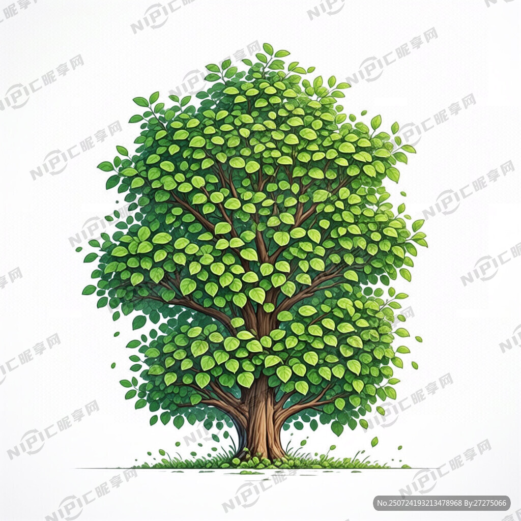 一个长满树叶的木字 插画风格