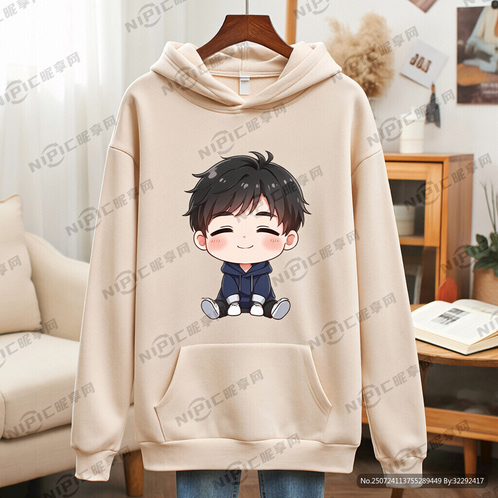 一件连帽卫衣中间有着卡通人物微