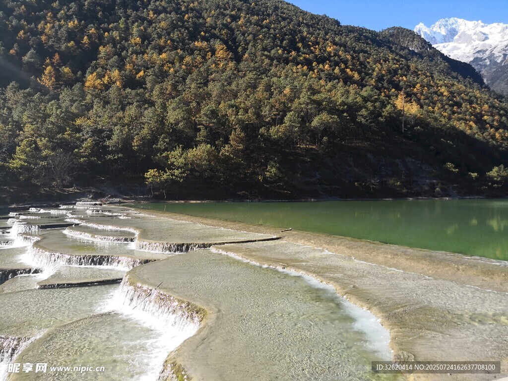 湖畔沙滩与山林美景